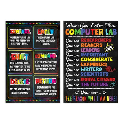 2Pcs Computer Lab Posters, 12"x18", Computer Classroom Posters, No Frame - color: Computer set2