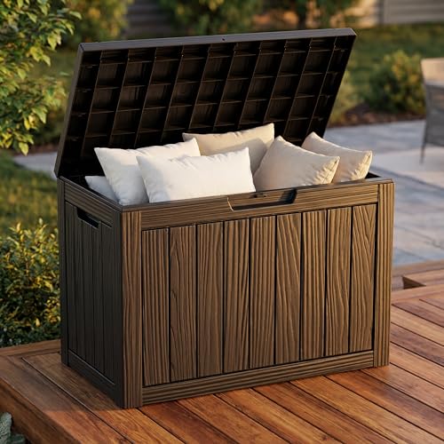 NicBex 45 Gallon Deck Box, Waterproof Resin Outdoor Storage Box Lockable for Patio Furniture, Fade Resistant Patio Side Table & Organizer for Garden Tools, Pool Floats, Outdoor Cushions, Black - color: Black-br