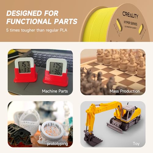 Official CREALITY Hyper PLA Filament 1.75mm, High Speed 30-600mm/s Rapid 3D Printer Filament PLA, Dimensional Accuracy +/-0.02mm, Stronger Toughness, Fit Most FDM 3D Printers，1KG(2.2lbs) Spool Yellow - color: Yellow