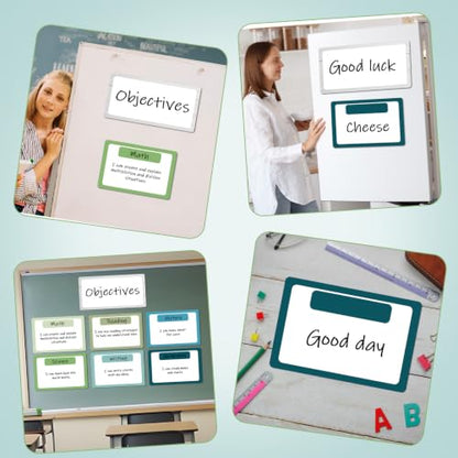 7 Pack Magnetic Write & Wipe Paper Organization Chart, Green Blank Dry Erase Objectives Labels Learning Magnets with 1 Black Pen & 30x20cm Back Card - style: Green