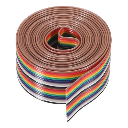 MECCANIXITY 1 Pcs 20 Pin Flat Rainbow Ribbon Cable 6.6 Ft 1.27mm Pitch Breadboard Jumper Wires for Electronic Projects - size: 6.6 Ft, style: 20P