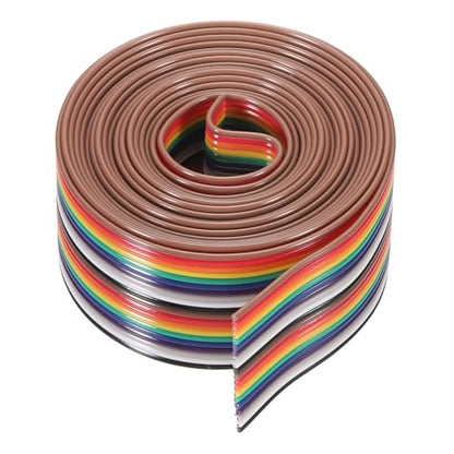 MECCANIXITY 1 Pcs 20 Pin Flat Rainbow Ribbon Cable 6.6 Ft 1.27mm Pitch Breadboard Jumper Wires for Electronic Projects - size: 6.6 Ft, style: 20P
