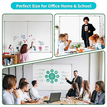 JILoffice Large Foldable White Board 60x40 Inches, Dry Erase Magnetic White Board, Silver Aluminum Frame with 2 Detachable Marker Tray Wall Mounted Board for Office Home and School - size: 60"W x 40"H