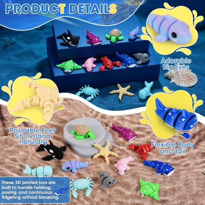 12 Pack 3D Printed Ocean Animal Toys Flexible PLA Sea Desk Decor Set - size: Marine Animals, style: 12 PCS