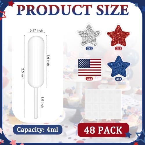 Glenmal 48 Sets 4ml American Flag Patriotic Cupcakes Pipettes, Plastic Pipettes Dropper for Cupcakes with American Flag Disposable Mini Flavor Liquor Infuser Squeeze Dropper for Cupcake Ice Cream - style: Patriotic