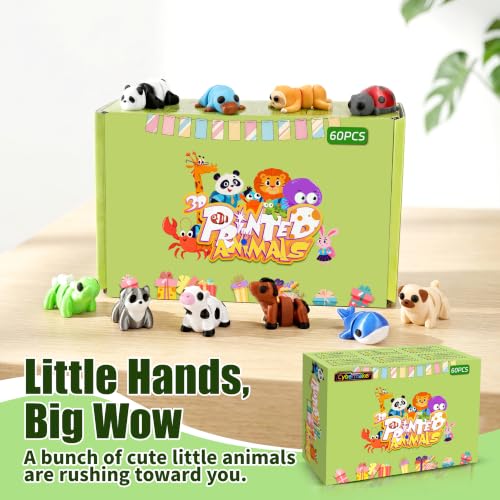 60PCS Mini 3D Printed Animals, Articulated Fidget Toys for Kids - style: 60P Mini Forest Animals