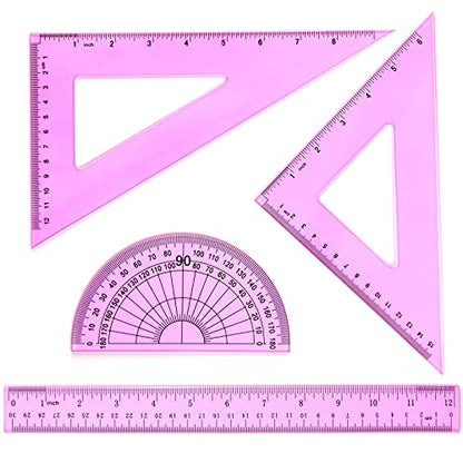 Coopay 4 Pcs Math Geometry Tool Set, Clear Acrylic Drawing Tool, Pink - color: Pinkish-Purple, size: 12 Inch