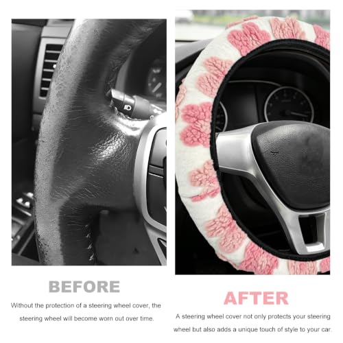 15" Plush Flower Car Steering Wheel Cover (Pink) - color: Pink