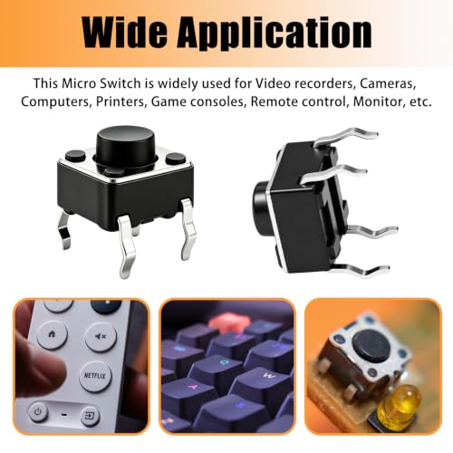 TWTADE 100Pcs Micro Momentary Tactile Push Button Switch 6x6x4.3mm 4Pin Tact Switch Assortment Kit - color: Black-4 Pin/100Pcs
