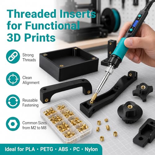 Heat Set Insert Tool with Safer Soldering Iron & 420PCS Threaded Inserts
