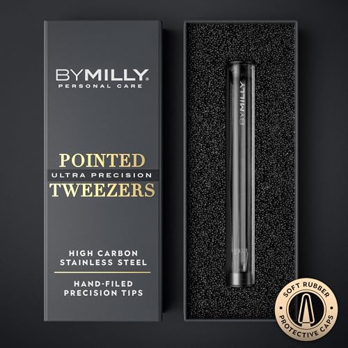 Pointed Tweezers | High Carbon Stainless Steel Needle Nose | Fine Point Precision Hair Removal | Perfectly Aligned & Hand-Filed Sharp | Black - color: Black