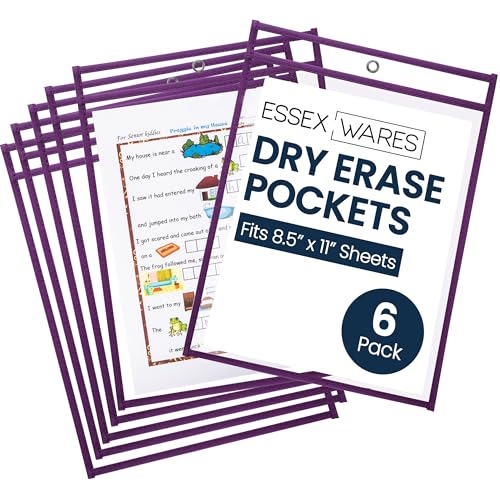 Essex Wares - 6 Pack, Grape Dry Erase Pockets, 10" Wide x 13.5" Tall - color: Grape
