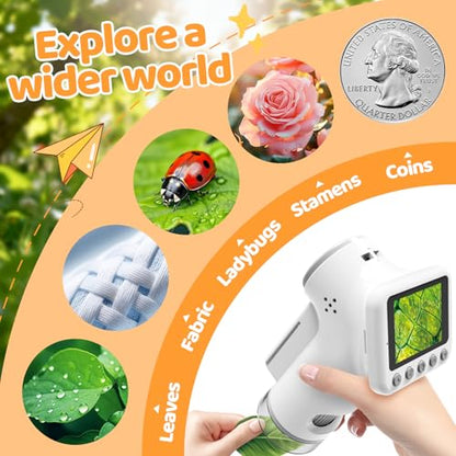 1600X Microscope for Kids, 2.0" Screen Toddler Toy, White - color: White