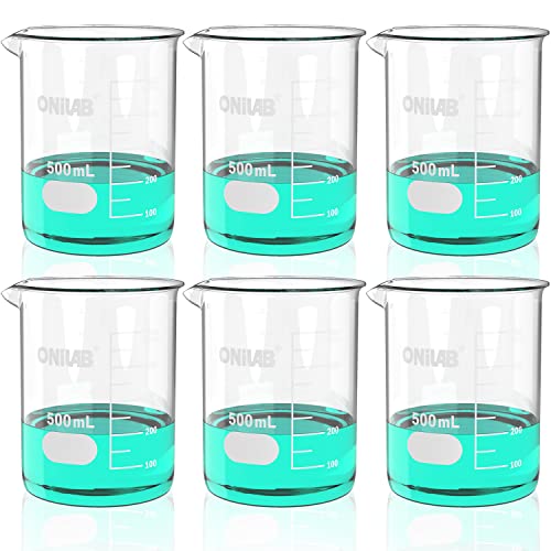 ONiLAB 500mL Glass Beaker, 6 Pcs, Borosilicate Glass - style: 500ml-6pcs