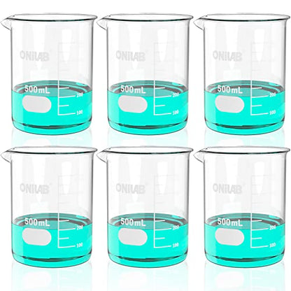 ONiLAB 500mL Glass Beaker, 6 Pcs, Borosilicate Glass - style: 500ml-6pcs