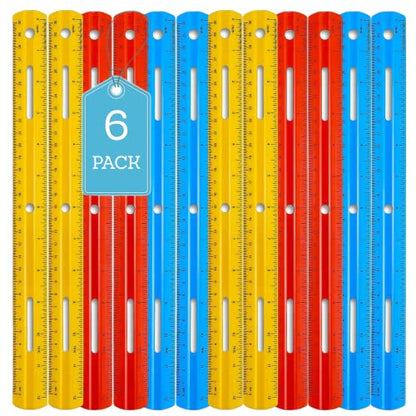 1InTheOffice Plastic Ruler 12 Inch, Metric Rulers with Inches and Centimeters, Office and School Rulers, Assorted Color, 6 Pack