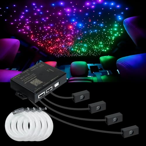 AZIMOM Split Starlight Headliner Kit 1500pcs 0.02in 6.5ft, 2026 Updated 4Color Fiber Optic Light Sound-Activated APP& Remote Control Starlight Engine End Glow Fiber Strands - size: 1500pcs*0.02in*6.5ft