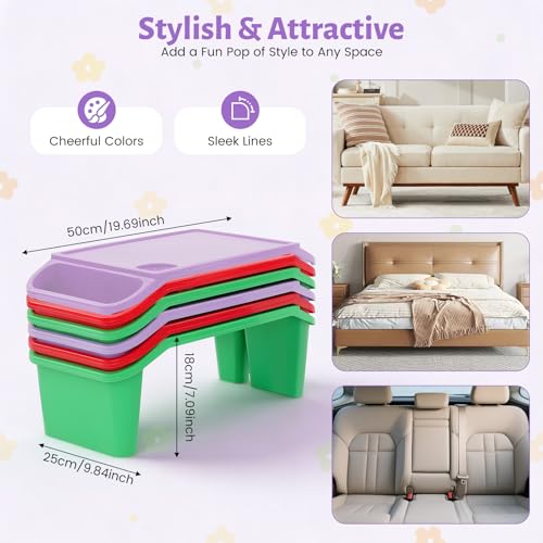 6PCS Kids Lap Desks with Side Storage, Stackable Plastic Lap Trays - color: Red+green+purple