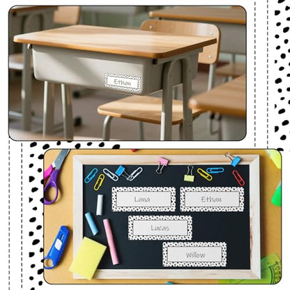 Eaasty 48 Pcs Dry Erase Magnetic Labels Reusable Magnetic Name Tag for Whiteboard Locker Fridge Classroom School Office Home(White with Black Polka Dots) - style: White with Black Polka Dots