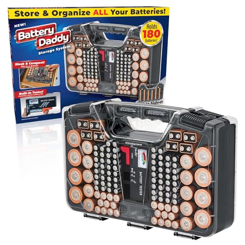 Battery Daddy Ontel Organizer Storage Case & Tester, Holds 180, Charcoal - color: Charcoal