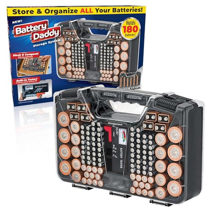 Battery Daddy Ontel Organizer Storage Case & Tester, Holds 180, Charcoal - color: Charcoal