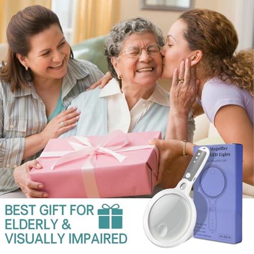 Large Magnifying Glass with 37 LED Light and Case, 10X 20X 45X Handheld - color: White & Grey, size: Magnifier with Light (With Case)