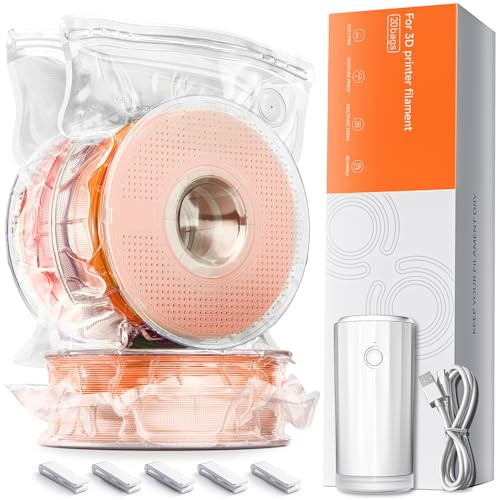 Filament Storage Bags with Auto Pump - Upgraded 20 Extra Large Filament Bags (14.9 * 13 inch) Plus 20 Desiccants and 5 Clips - Extra Large Filament Vacuum Bags Designed for 1KG Reusable Spool