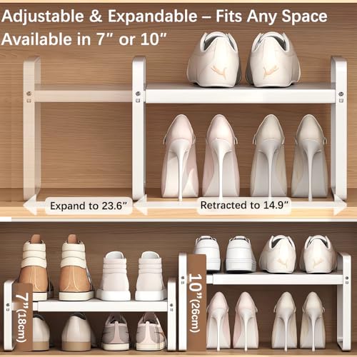 2-Pack Expandable Shoe Rack, Closet Organizer, 10" High, 15"-24" - color: White 2-pack, size: H: 10"