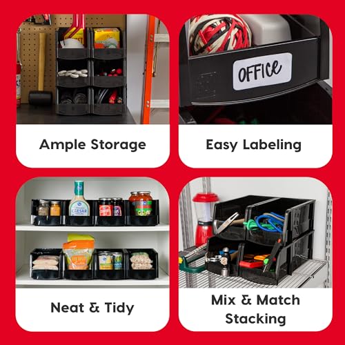 IRIS USA 6-Pack, Jumbo Open Front Stackable Storage Bins, Black - size: Jumbo - 6 Pack