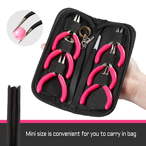 6PCS Mini Jewelry Pliers Set, 3 Inches Pliers Set with Long Nose Pliers Bent Nose Pliers Wire Cutters End Cutting Pliers Flat Nose Pliers Bead Chain Electronics Tweezers Jump Ring Opener