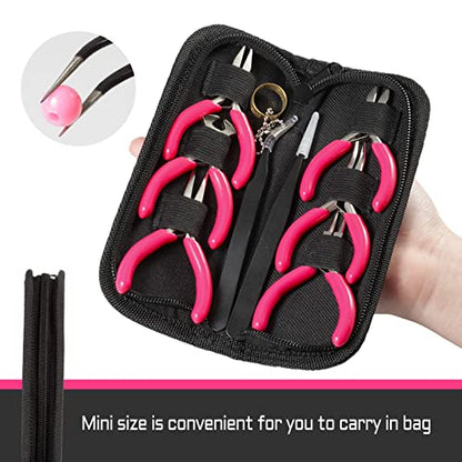 6PCS Mini Jewelry Pliers Set, 3 Inches Pliers Set with Long Nose Pliers Bent Nose Pliers Wire Cutters End Cutting Pliers Flat Nose Pliers Bead Chain Electronics Tweezers Jump Ring Opener