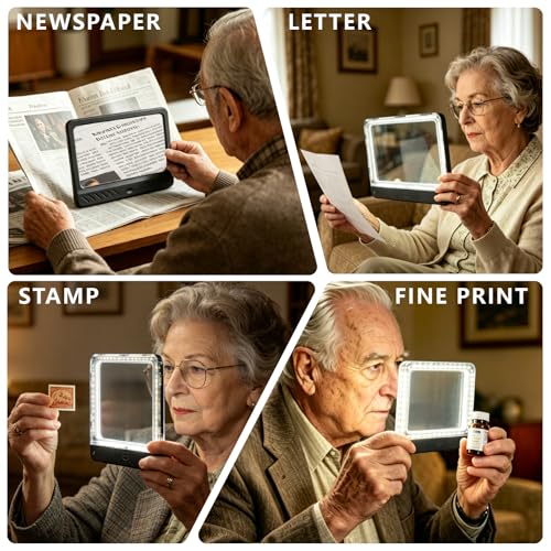 5X Magnifying Glass for Reading, Large Full Page Magnifier with Light