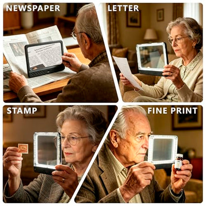 5X Magnifying Glass for Reading, Large Full Page Magnifier with Light