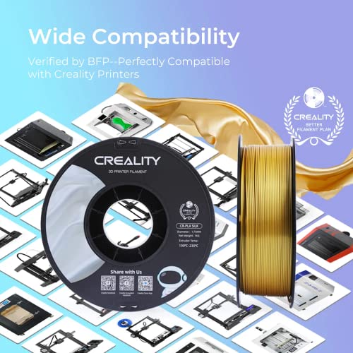 Creality Silk PLA 3D Printer Filament, Metallic Silver PLA Filament 1.75mm, High Glossy and Smooth Silk Texture, Metal Filament +/-0.02mm Precision, 3D Printing Filament 1KG/2.2lb, (Silver) - color: 1kg Silk Silver