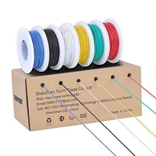 TUOFENG 28 AWG Silicone Hookup Wire, 6 Colors, 43 ft Each, Tinned Copper - size: 28 AWG Stranded 6 Colors 43 ft