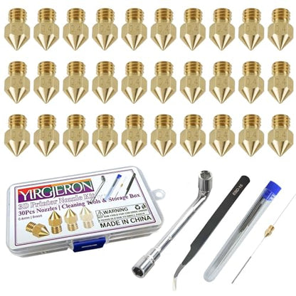MK8 Brass 3D Printer Nozzle Kit, 0.4mm, 30 Pack