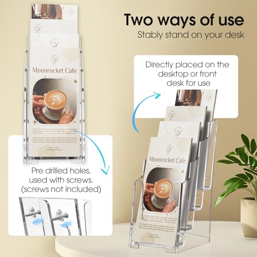 MaxGear 4 Tier Acrylic Brochure Display Holder, 4 Inch Wide, 2 Pack - size: 4"x9"-4 Tier