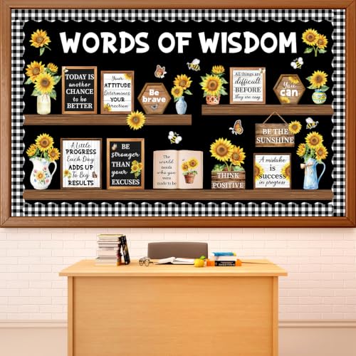 Wiooffen Sunflower Bulletin Board Set Words of Wisdom Classroom Decorations Inspirational Positive Flower Cutouts for Back to School Teacher Classroom Office Home Wall Door Decor Supplies - style: Sunflower
