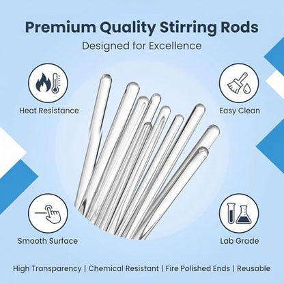 20 Pcs High Temp Glass Stirring Rods,Smooth Stir Sticks for Lab