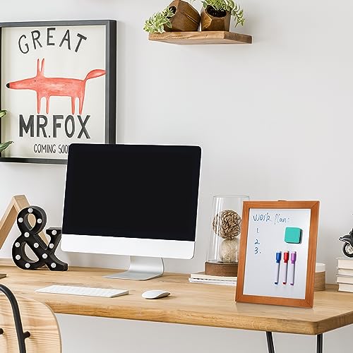 Chuangdi Desktop Dry Erase Board Whiteboard with Stand 14 x11 Desktop Whiteboard Wooden Frame White Writing Board with 8 Pcs Marker Pens 1 Magnetic Eraser for School Office Restaurant Menu Supplies