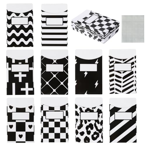 100 Pcs Black & White Classroom Jobs Bulletin Board Pocket Chart Set 10 Unique Designs Library Pockets 3.5x5 Inches Card Stock Envelopes with Adhesive Dots for Back to School Classroom - color: Black N White, size: 3.5x5 IN - 100 Count
