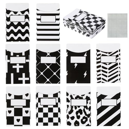 100 Pcs Black & White Classroom Jobs Bulletin Board Pocket Chart Set 10 Unique Designs Library Pockets 3.5x5 Inches Card Stock Envelopes with Adhesive Dots for Back to School Classroom - color: Black N White, size: 3.5x5 IN - 100 Count