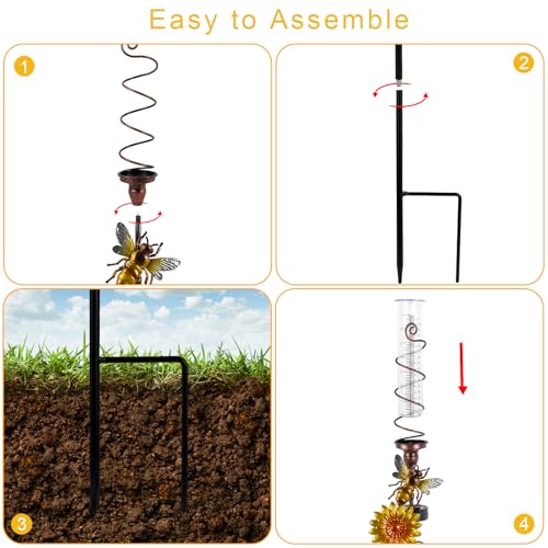 Rain Gauge Outdoor, Solar Water Gauge for Rain - color: Yellow Sunflower-Bee