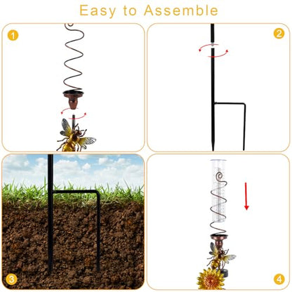 Rain Gauge Outdoor, Solar Water Gauge for Rain - color: Yellow Sunflower-Bee