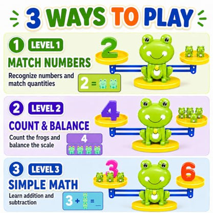 CozyBomB Frog Scale Balance Counting Toy - Preschool Math Learning Games - color: Green