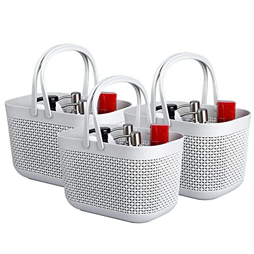 UUJOLY Plastic Portable Shower Caddy Basket, Storage Organizer, Grey, 3Pack - color: Grey, size: 3 Pack