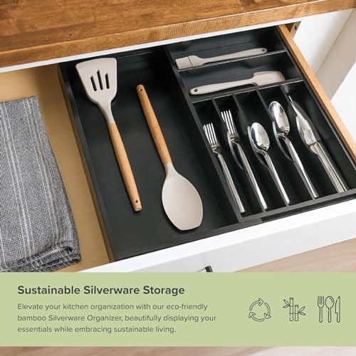 KitchenEdge Silverware & Utensil Organizer | Black Bamboo, 10.5-19 In - color: Black Bamboo, size: From 10.5" to 19" Wide