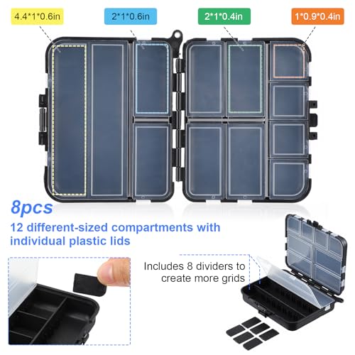8 Pack Small Tackle Box Organizer Plastic Fishing Storage Containers with Adjustable Dividers, Mini Fly Box for Trout Fishing Gear and Terminal Tackle Accessories