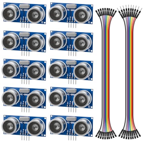 10PCS HC-SR04 Ultrasonic Sensor Module Distance Measuring Transducer for Ar duino UNO ME GA Nano Rasp Berry P i, 0.3cm High Precision Sonar Sensor with Jumper Wires for STEM Robotics Projects