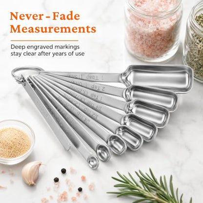 35PCS Stainless Steel Measuring Cups and Spoons Set, 7 Nesting Measuring Cups, Round & Rectangular Spoons with Clear Engraved Markings, 2-Pack Mini Spoon Sets with Leveler for Precise Cooking & Baking - size: Set of 35